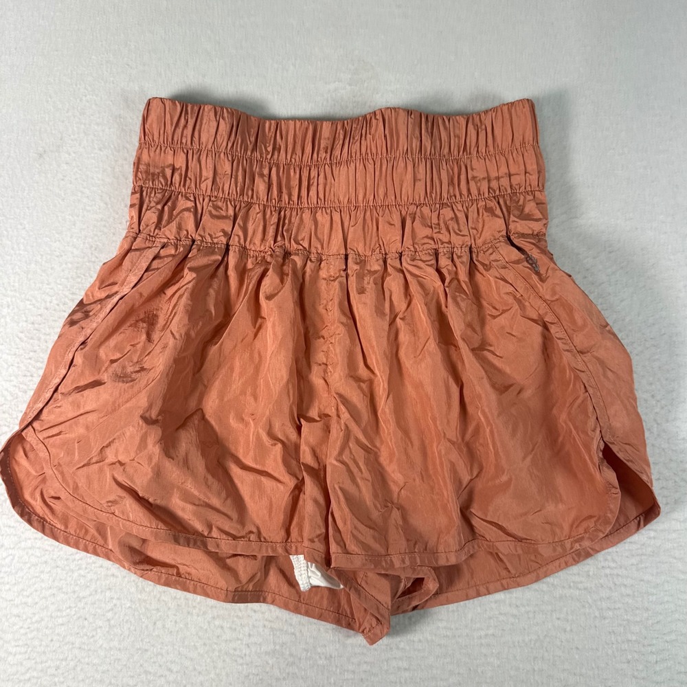 Free People FP Movement Way Home Shorts Women L Rust Orange Nylon High Waist Gym